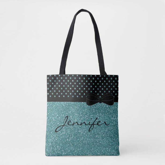 Aqua with Black Polka Dots