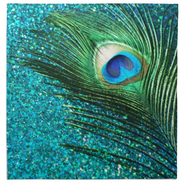 Unique Aqua Peacock Cloth Napkin (Front)
