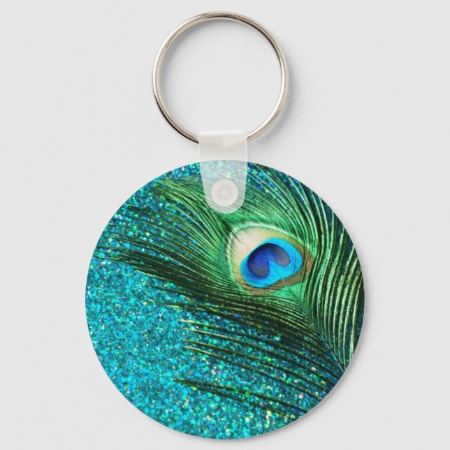 Unique Aqua Peacock Keychain (Front)