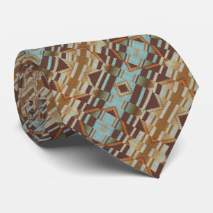 Unique Aqua Turquoise Orange Brown Tribal Art Neck Tie