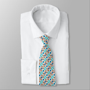Unique Aqua Turquoise Teal Blue Gray Brown Tribal Neck Tie