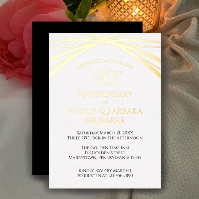 Unique Arch Golden 50th Wedding Anniversary Party Foil Invitation (Customize this invitation template for a real foil golden 50th wedding anniversary party invitation
)