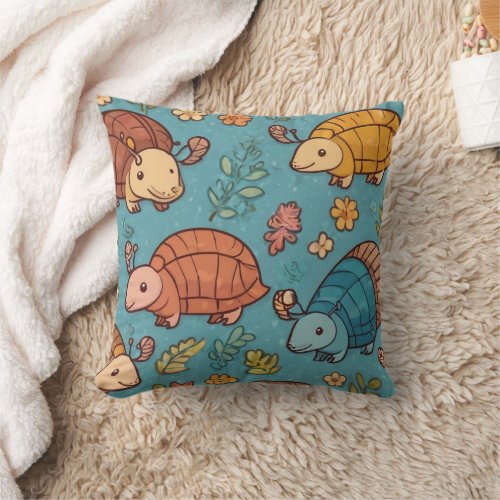 Unique Armadillo Floral Old Print Throw Pillow