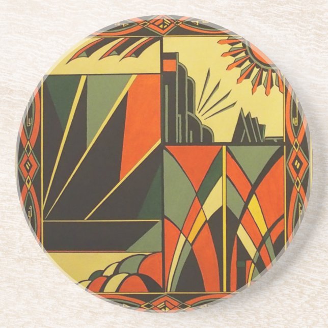 Unique art deco round sandstone coasters (Front)
