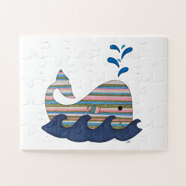 Unique Art Puzzle - Striped Whale - Erin Brie Art (Horizontal)