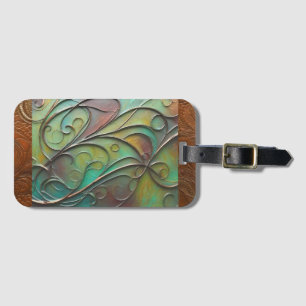 Unique artisan patina leather look luggage tag