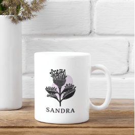 Unique Artistic Floral Monochrome Personalized Coffee Mug