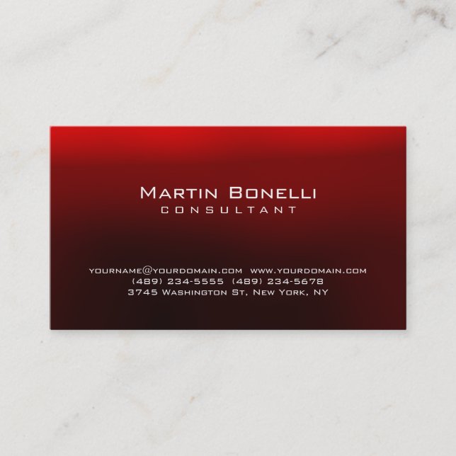 Unique artistic red contemporary trendy business card (Front)
