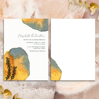 Unique Artistic Watercolor Orange Blue Wedding
