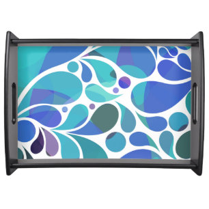 Unique Artsy Aqua Blue, Purple Watercolor Pattern Serving Tray