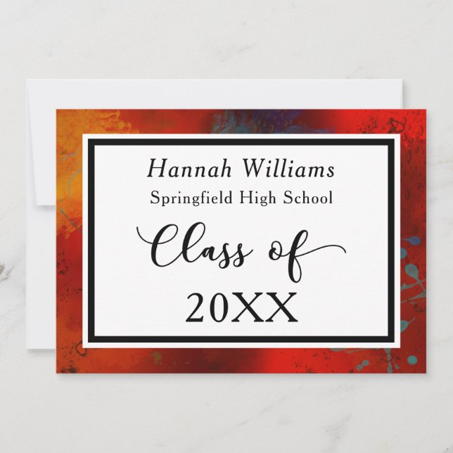 Unique, Artsy Bordered Graduation Announcement (Front)