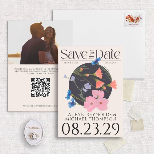 Unique Asian_Inspired Round Wildflower Floral Save The Date