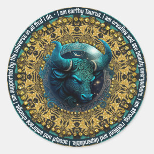 Unique Astrology Taurus Zodiac Affirmations Classic Round Sticker