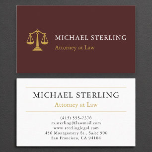 Unique Attorney at Law Burgundy Gold Professional Business Card