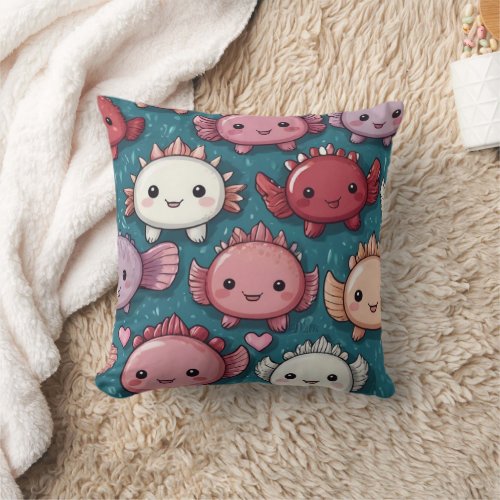 Unique Axolotl Print  Throw Pillow