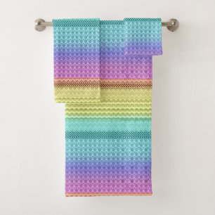 Unique Aztec Nordic Boho Bohemian Tribal Rainbow Bath Towel Set