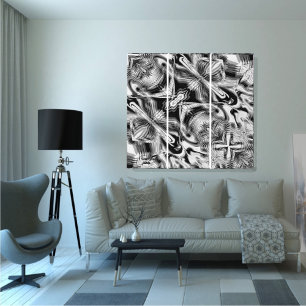 Unique B&W Abstract Marble Liquified Wall Art 