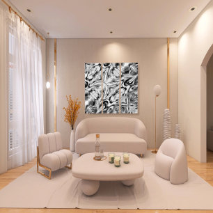 Unique B&W Abstract Marble Liquified Wall Art 