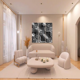 Unique B&W Abstract Marble Liquified Wall Art 