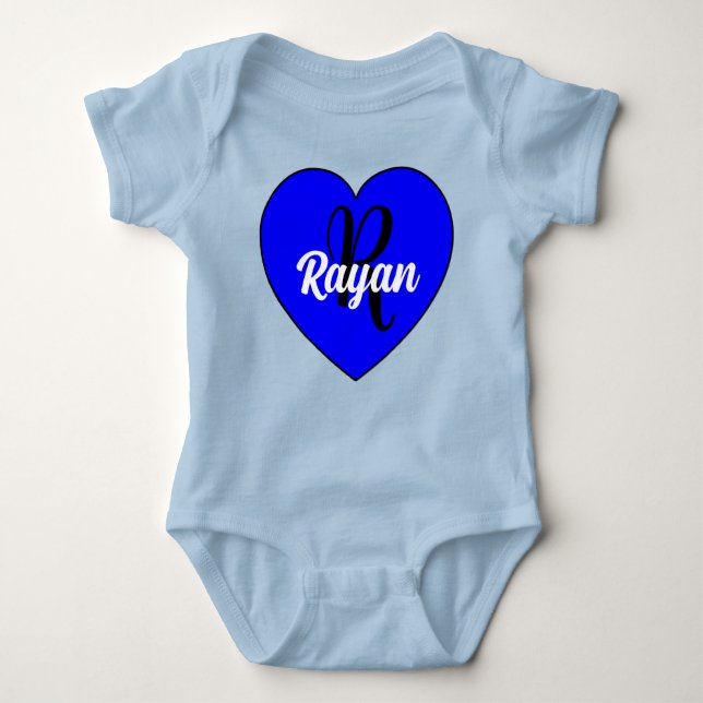 Unique Baby Boy Heart with Name - Monogram Newborn Baby Bodysuit (Front)