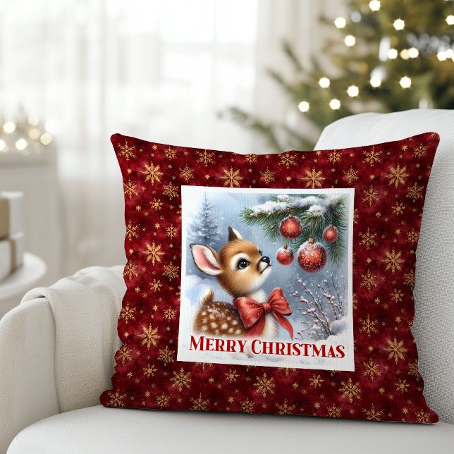 Unique Baby Deer Snowy Forest Kids Gift Christmas  Throw Pillow (Unique Baby Deer Snowy Forest Kids Gift Christmas Pillow

)