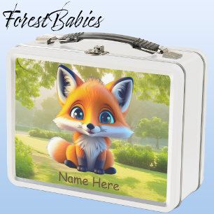 Unique Baby Fox Wildlife Animal Cartoon Graphic Metal Lunch Box
