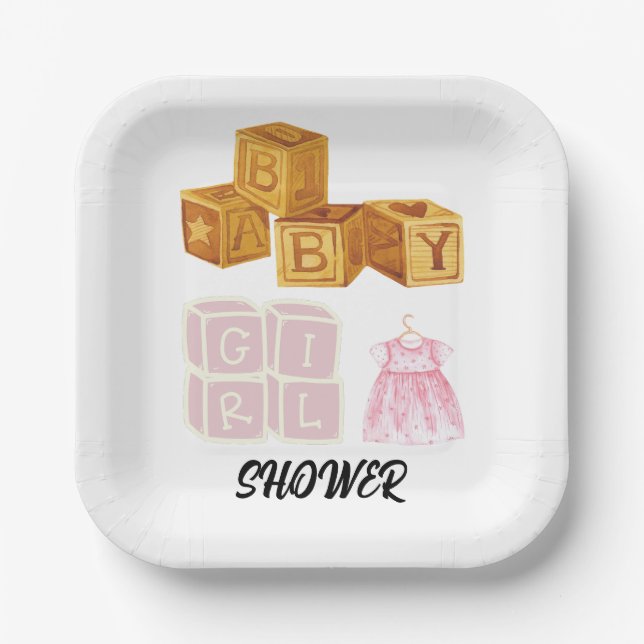 Unique Baby Girl Dice Baby Shower Paper Plates (Front)