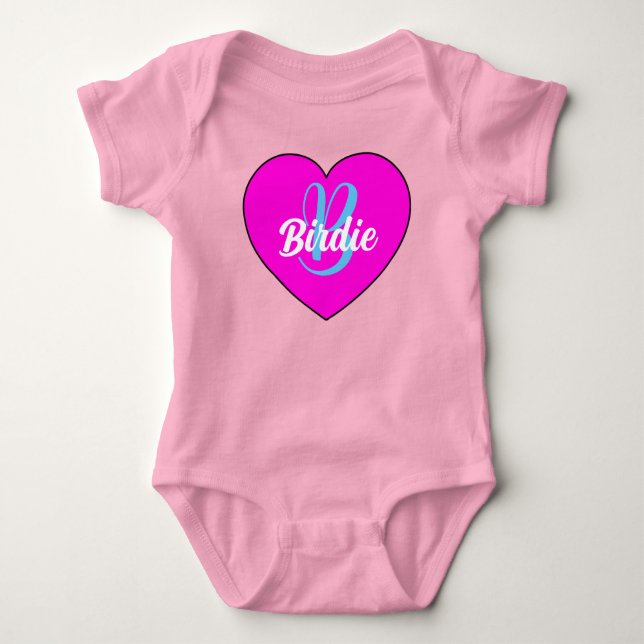 Unique Baby Girl Heart & Name - Monogram Newborn Baby Bodysuit (Front)