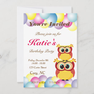 Unique baby owl birthday invitation
