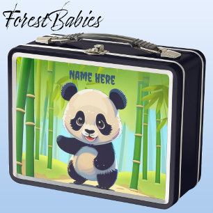 Unique Baby Panda Bear Kids Animal Cartoon Graphic Metal Lunch Box