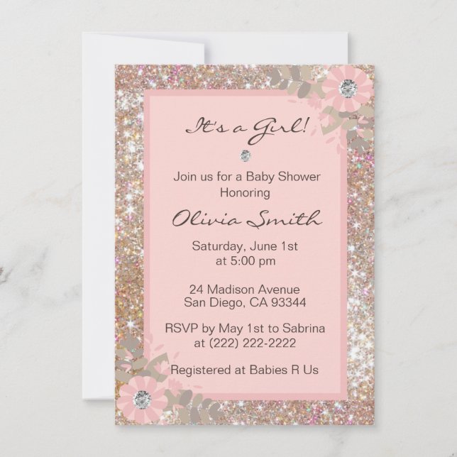 Unique Baby Shower Invitations Girls - Pink,Brown (Front)