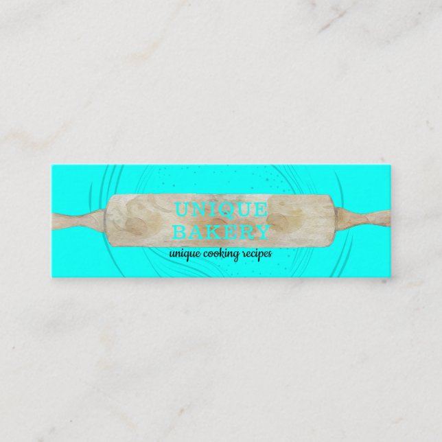 Unique Bakery Rolling Pin Small Elegant teal neon Mini Business Card (Front)