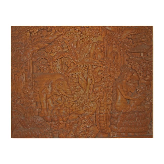 Unique Bali Wood Carving Wall Art (Front)