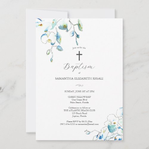 Unique Baptism Invitations Blue Orchid Flowers