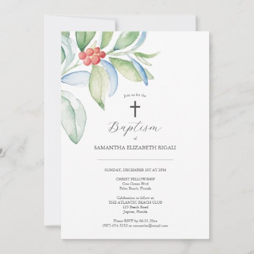 Unique Baptism Invitations Christmas Greenery