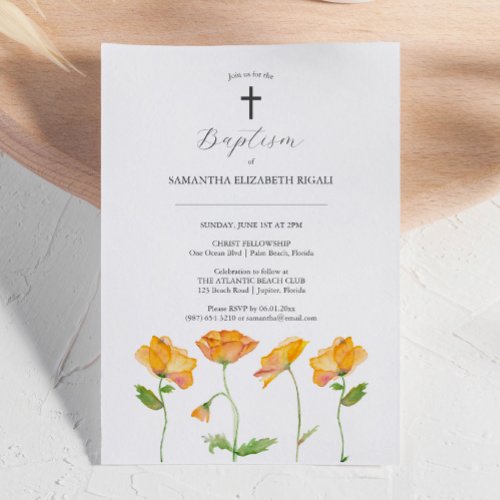 Unique Baptism Invitations Orange Flowers