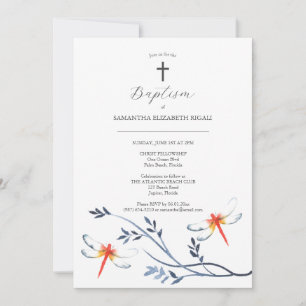 Unique Baptism Invitations Red Dragonfly