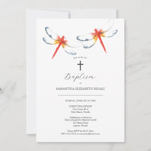 Unique Baptism Invitations Red Dragonfly
