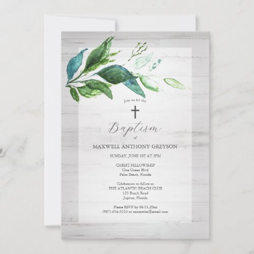 Unique Baptism Invitations Rustic Greenery