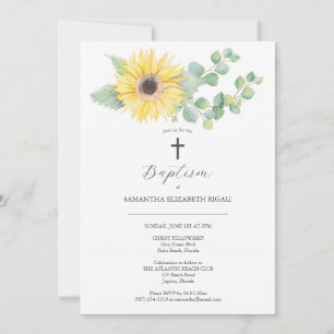 Unique Baptism Invitations Watercolor Sunflower