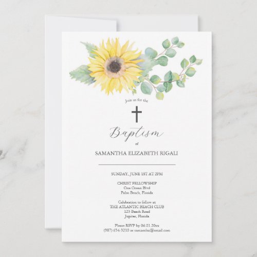 Unique Baptism Invitations Watercolor Sunflower