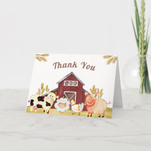 Unique Barnyard Farm Animals Baby Shower Letterpress Thank You Card