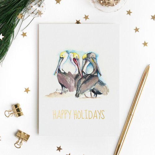 Unique Beach Christmas Cards Watercolor Pelicans