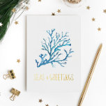 Unique Beach Christmas Cards Watercolor Sea Coral<br><div class="desc">Do Tell A Belle’s beach Christmas cards bring a touch of Florida coastal charm to your holiday greetings. Designed with delicate watercolor sea coral in soft shades of blue, these blue holiday cards capture a serene nautical vibe perfect for seaside celebrations. The phrase “Seas & Greetings” appears in elegant embossed...</div>