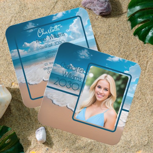 Unique Beach Theme Graduation Photo Calling Card