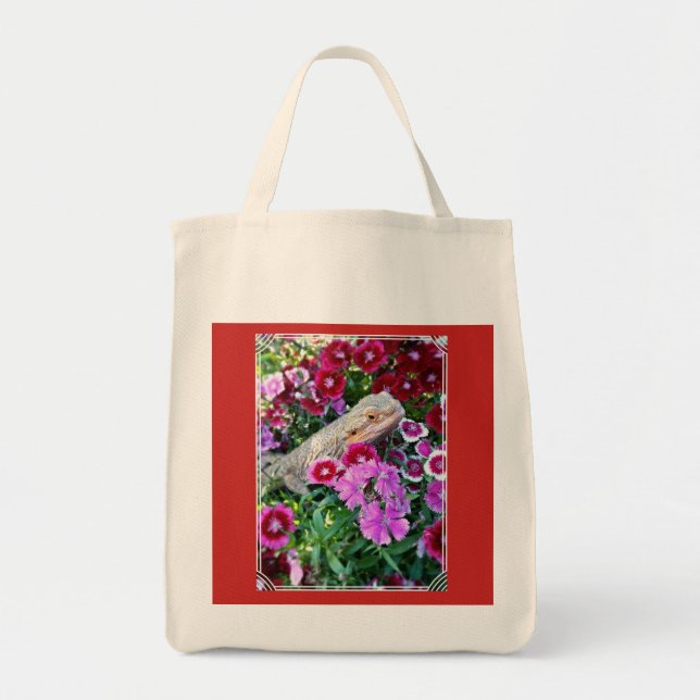 Unique Bearded Dragon Design Grocery Tote (Front)
