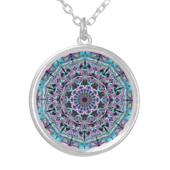 Unique, Beautiful, Mandala Necklace. Gift for Her. Silver Plated Necklace (Front)