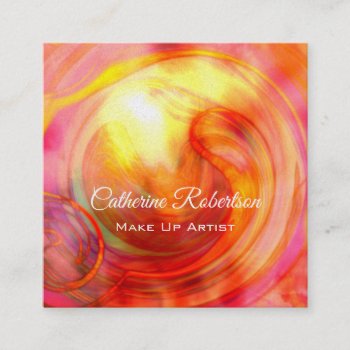 Unique Beautiful Orange Pink Red  Abstract Art Square Business Card by TabbyGun at Zazzle