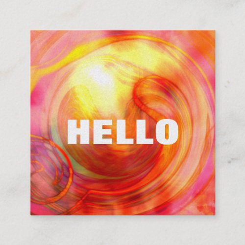 Unique Beautiful Orange Pink Red Abstract Hello Square Business Card