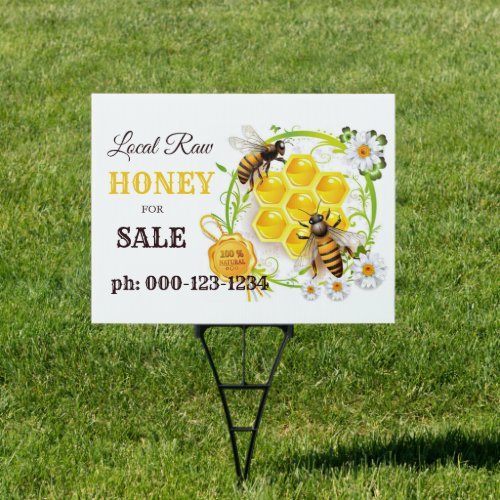 Unique Beekeeper Apiary Honey for Sale Yard Sign